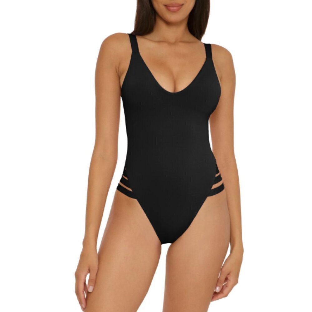 Becca 'Color Code' Ladder-Cut Strappy One-Piece Swimsuit, Black